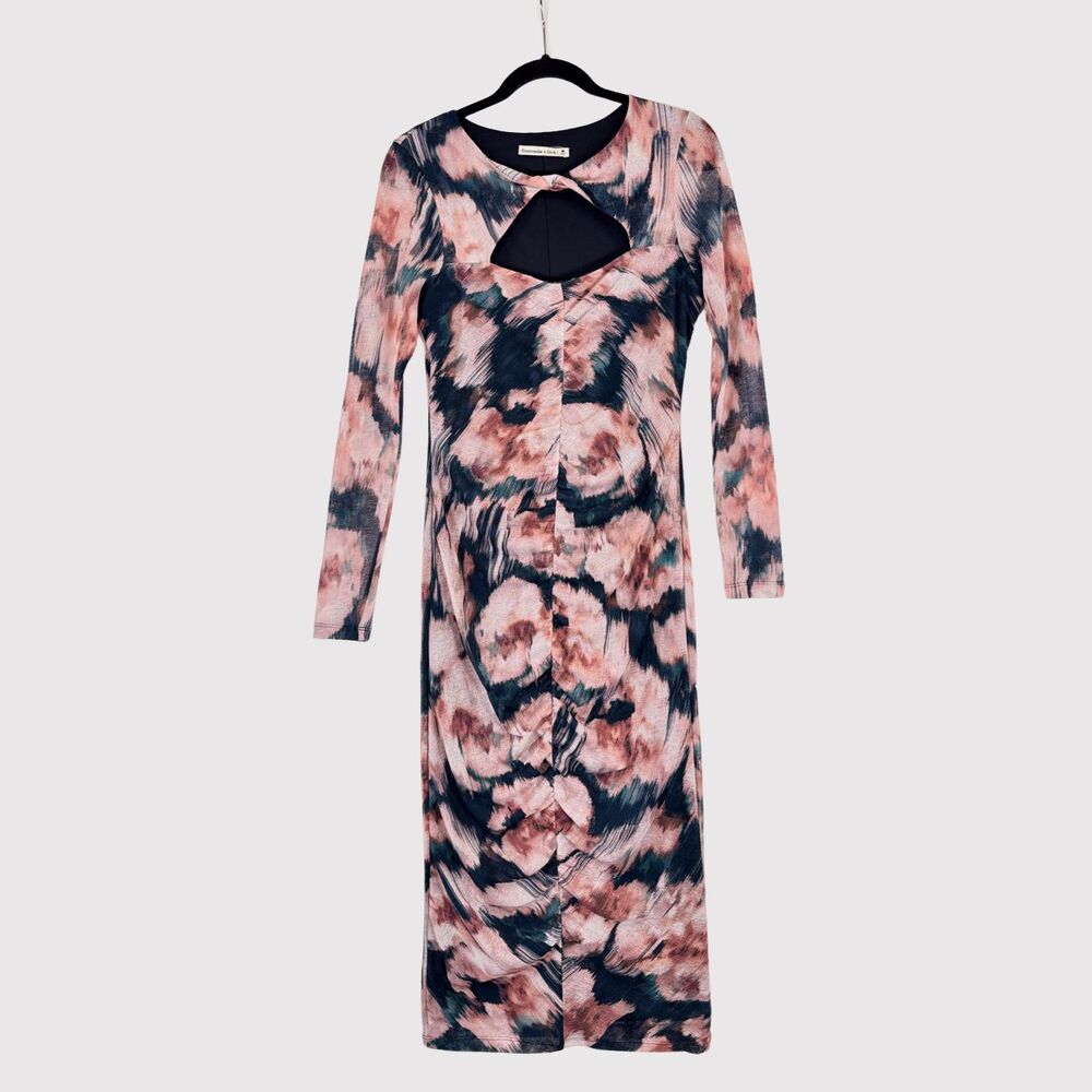 Abercrombie Fitch Dress Black Midi Bodycon Abstract Cutout Long Sleeve Medium